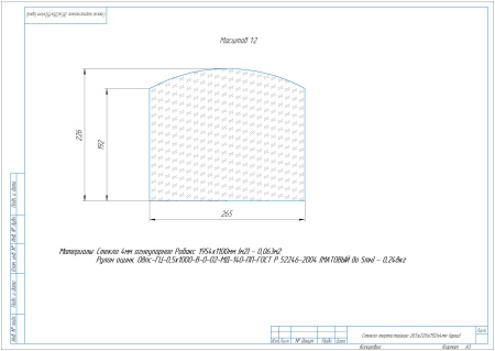 Стекло термостойкое 265х226х192х4мм (арка)